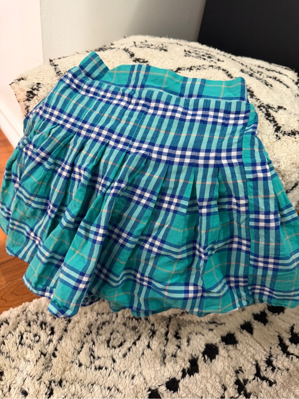 SweetHoney Girls 5Y Teal Blue Plaid Pleated Skort Built In Shorts 100% Cotton